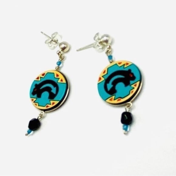 Mato Southwestern Native American Bear Arrow Blue Tribal Ethnic Geometric Dangle - Picture 8 of 16